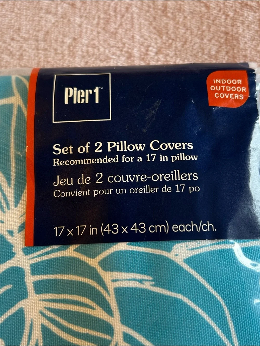 Pier 1 blue yellow white pineapple inside/outside pillow covers 17x17 NIP